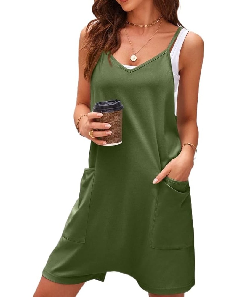 Women's Sleeveless Rompers Casual Overall Adjustable Strap Shorts Jumpsuit with Pockets 01 Green $12.00 Rompers