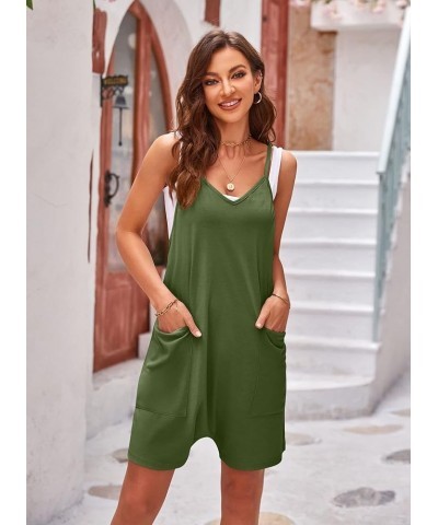 Women's Sleeveless Rompers Casual Overall Adjustable Strap Shorts Jumpsuit with Pockets 01 Green $12.00 Rompers