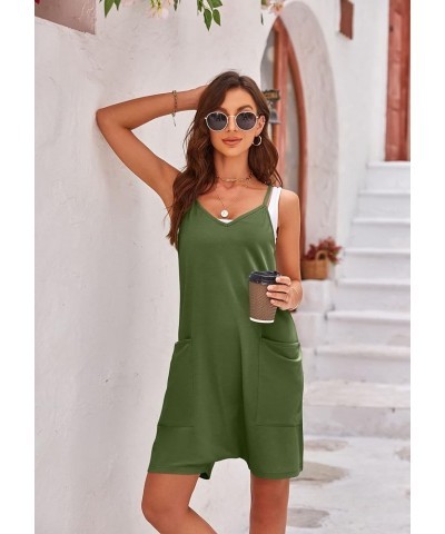 Women's Sleeveless Rompers Casual Overall Adjustable Strap Shorts Jumpsuit with Pockets 01 Green $12.00 Rompers