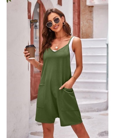 Women's Sleeveless Rompers Casual Overall Adjustable Strap Shorts Jumpsuit with Pockets 01 Green $12.00 Rompers