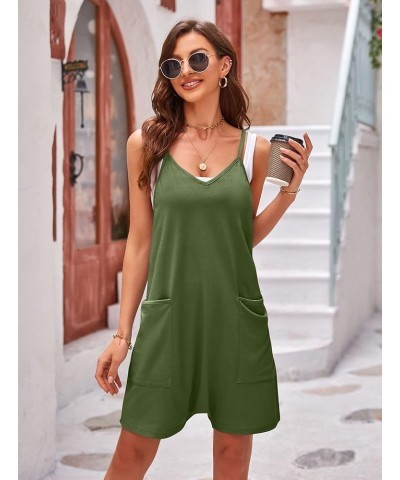 Women's Sleeveless Rompers Casual Overall Adjustable Strap Shorts Jumpsuit with Pockets 01 Green $12.00 Rompers