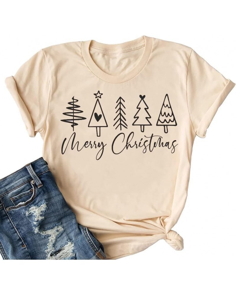 Womens Funny Christmas Shirts Merry and Bright T-Shirts Christmas Tree Shirts Merry Christmas Graphic Tee Tops M2 Beige $13.2...