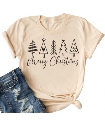 Womens Funny Christmas Shirts Merry and Bright T-Shirts Christmas Tree Shirts Merry Christmas Graphic Tee Tops M2 Beige $13.2...