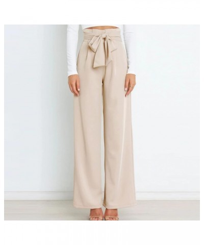 Paper Bag Pants Women High Waist Wide Leg Palazzo Lounge Pant with Pockets Adjustable Tie Knot Loose Trousers Elegant 02 Beig...