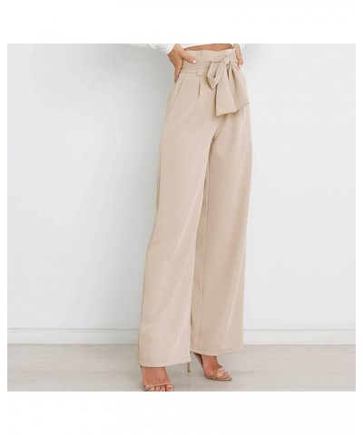 Paper Bag Pants Women High Waist Wide Leg Palazzo Lounge Pant with Pockets Adjustable Tie Knot Loose Trousers Elegant 02 Beig...