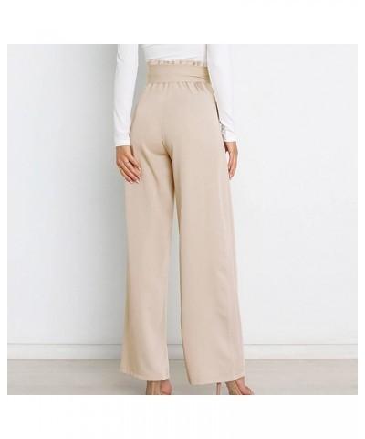 Paper Bag Pants Women High Waist Wide Leg Palazzo Lounge Pant with Pockets Adjustable Tie Knot Loose Trousers Elegant 02 Beig...