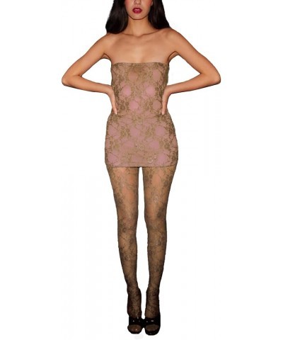 2 Piece Womens Dresses Sexy Lace Dress Off Shoulder Tube Mini Dress Top with Stockings Set S3211867g-coffee $10.91 Dresses