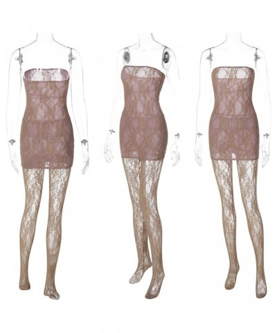 2 Piece Womens Dresses Sexy Lace Dress Off Shoulder Tube Mini Dress Top with Stockings Set S3211867g-coffee $10.91 Dresses