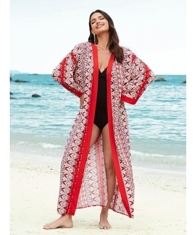 Women Long Beach Kimono Curve Hem Loose Open Front Tie Dye Bathing Suit Cover up C7 $17.84 Swimsuits