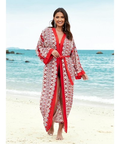 Women Long Beach Kimono Curve Hem Loose Open Front Tie Dye Bathing Suit Cover up C7 $17.84 Swimsuits