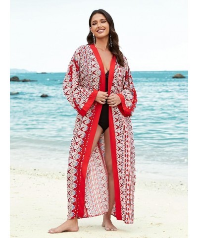 Women Long Beach Kimono Curve Hem Loose Open Front Tie Dye Bathing Suit Cover up C7 $17.84 Swimsuits