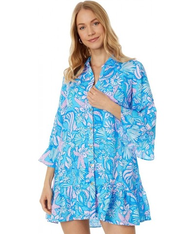 Linley Collared Cover-Up Amalfi Blue Sound the Sirens $66.88 Swimsuits