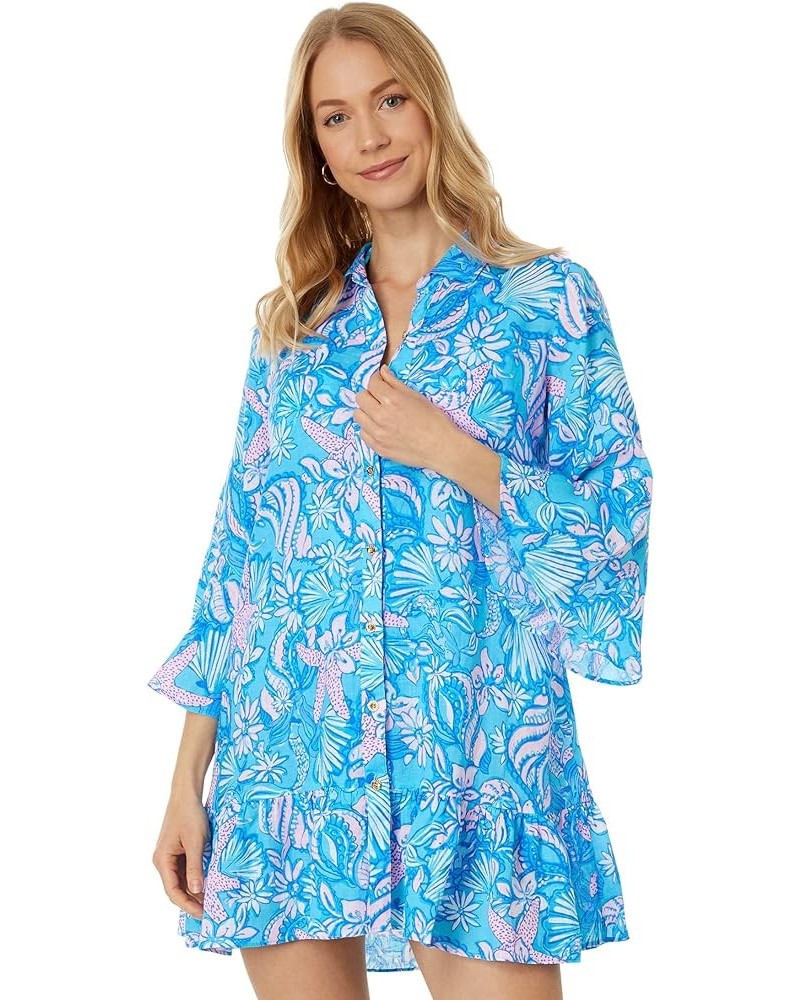 Linley Collared Cover-Up Amalfi Blue Sound the Sirens $66.88 Swimsuits