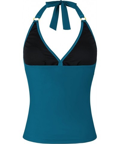 Women's Halter Tankini Tops Only V Neck Swimsuit Ruched Tummy Control Bathing Suit Tops Moroccan Blue $18.86 Swimsuits