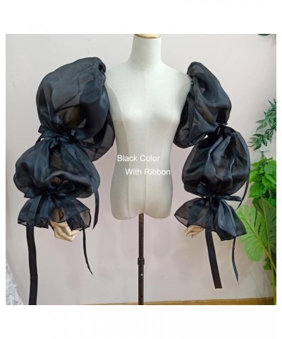 Puffy Detachable Sleeves for Wedding Dresses Organza Bride Sleeves Removable Sheer Full Sleeves Bridal Accessories Black $18....