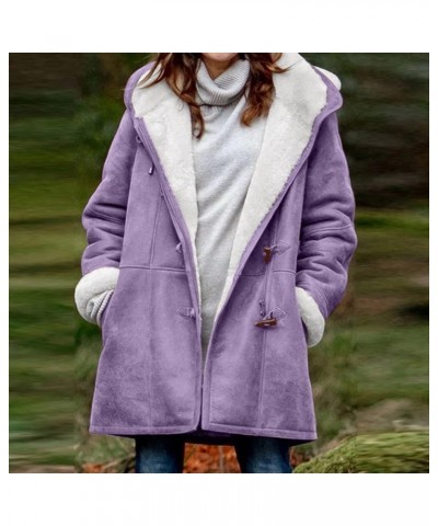 Women's Fleece Winter Warm Jackets Sherpa Lined Fuzzy Coats Button Down Casual Collar Outerwear Loose Teddy Coats 023 Purple ...