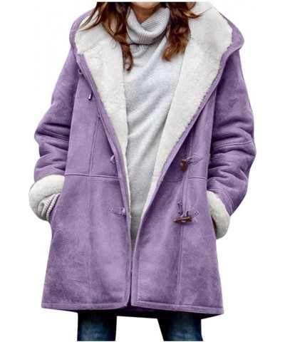 Women's Fleece Winter Warm Jackets Sherpa Lined Fuzzy Coats Button Down Casual Collar Outerwear Loose Teddy Coats 023 Purple ...