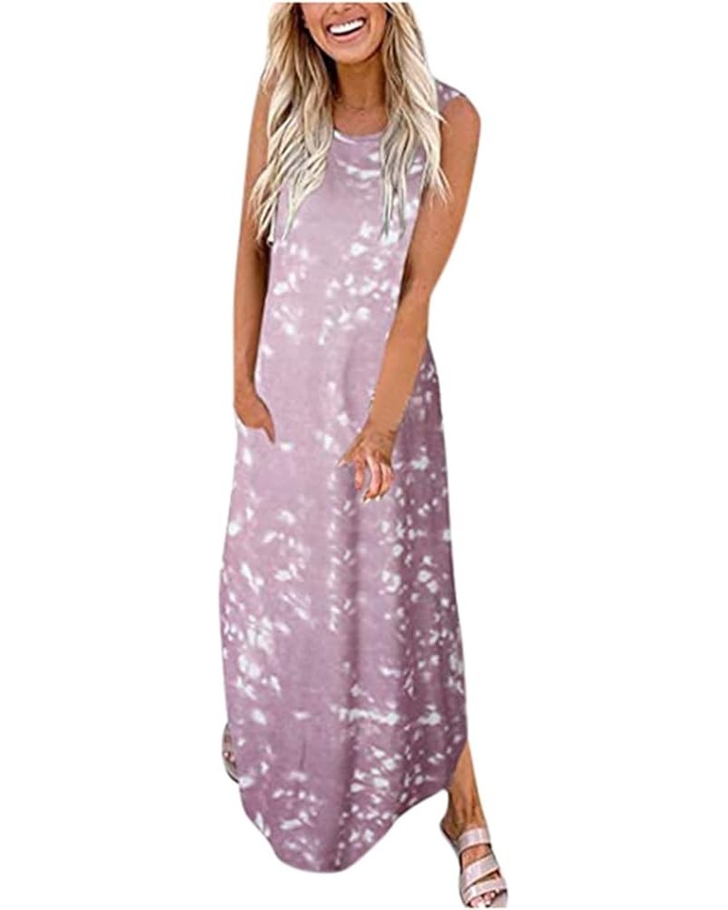 Women's Summer Dresses 2023 Casual Loose Sundress Wedding Guest Sleeveless Maxi Beach Plus Size Dress with Pockets A18-pink $...