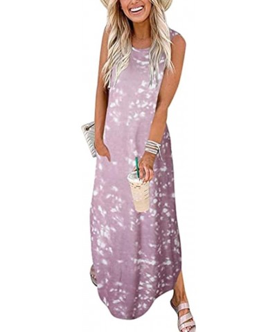 Women's Summer Dresses 2023 Casual Loose Sundress Wedding Guest Sleeveless Maxi Beach Plus Size Dress with Pockets A18-pink $...