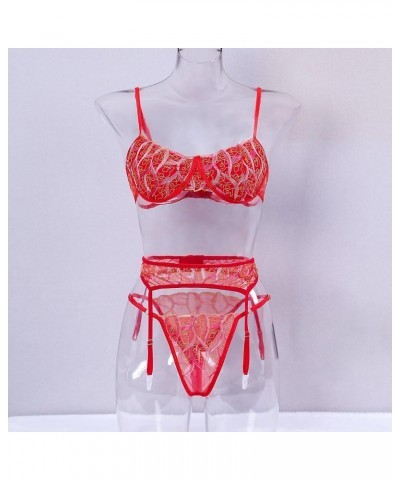 Womens Lingeries Sexy Lace Spaghetti Strap Babydoll Lace Up Chemise And Thongs 2 Piece Lingerie Set Mesh Sleepwear Red003 $5....