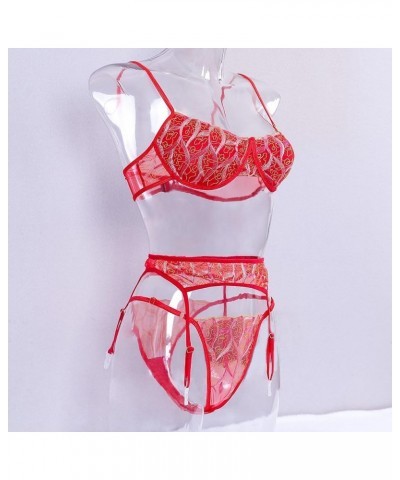 Womens Lingeries Sexy Lace Spaghetti Strap Babydoll Lace Up Chemise And Thongs 2 Piece Lingerie Set Mesh Sleepwear Red003 $5....