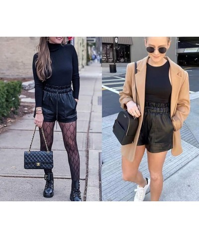 Faux Leather Shorts Stretchy High Waisted Wide Leg with Pockets for Women Black 03 $21.82 Shorts