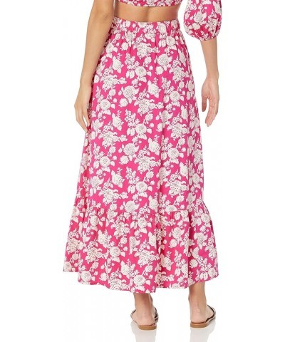 Women's Anupa Cotton Tiered Midi Skirt Hot Pink Floral $25.91 Skirts