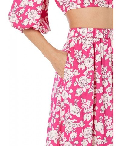 Women's Anupa Cotton Tiered Midi Skirt Hot Pink Floral $25.91 Skirts