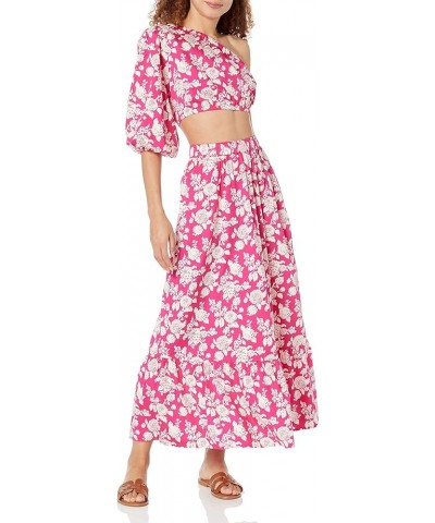 Women's Anupa Cotton Tiered Midi Skirt Hot Pink Floral $25.91 Skirts