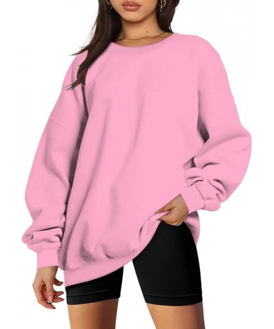 Women Oversized Crewneck Sweatshirts Solid Basic Pullover Sweater Long Sleeve Hoodie Winter Y2K Ouffits Clothes Pink 3 $6.23 ...