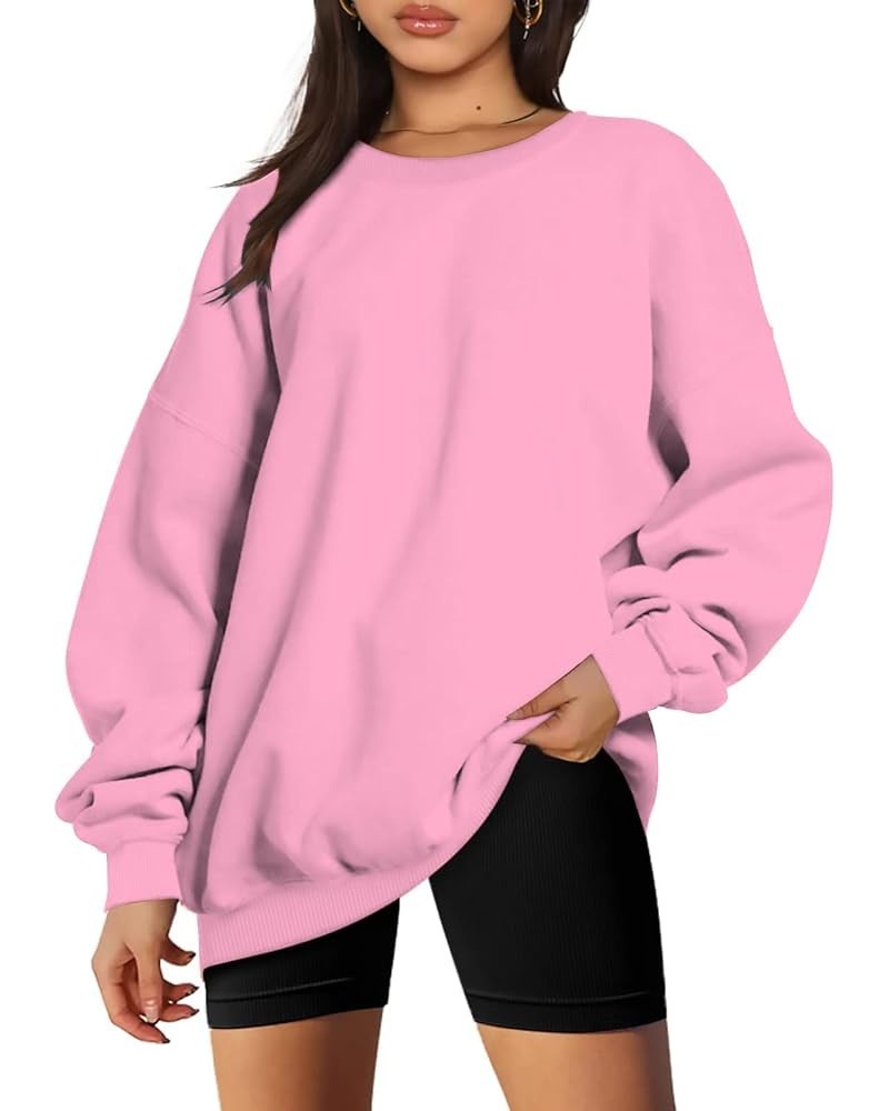 Women Oversized Crewneck Sweatshirts Solid Basic Pullover Sweater Long Sleeve Hoodie Winter Y2K Ouffits Clothes Pink 3 $6.23 ...