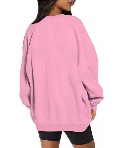 Women Oversized Crewneck Sweatshirts Solid Basic Pullover Sweater Long Sleeve Hoodie Winter Y2K Ouffits Clothes Pink 3 $6.23 ...