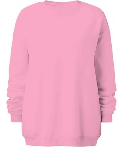 Women Oversized Crewneck Sweatshirts Solid Basic Pullover Sweater Long Sleeve Hoodie Winter Y2K Ouffits Clothes Pink 3 $6.23 ...