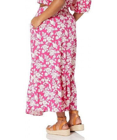 Women's Anupa Cotton Tiered Midi Skirt Hot Pink Floral $25.91 Skirts