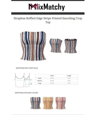 Women's Strapless Smocked Lettuce Hem Stretch Bustier Bandeau Crop Tube Top E Rust $10.39 Tanks