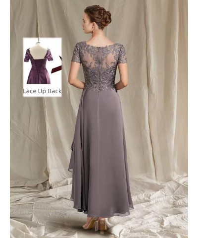 V Neck Mother of Bride Dresses for Wedding with Sleeves Tea Length Chiffon Lace Appliques Formal Evening Gown for Women Mauve...