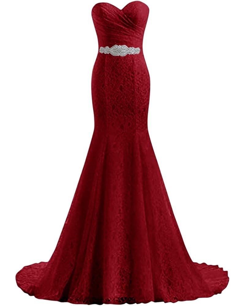 Women's Lace Mermaid Bridal Wedding Dresses Wine Red $36.75 Dresses