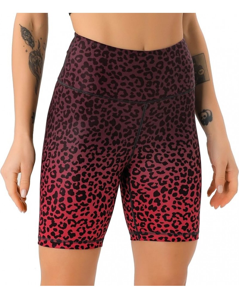 Women's High Waist Print Workout Yoga Shorts with 2 Hidden Pockets, Non See-Through Tummy Control Athletic Shorts Red Gradual...