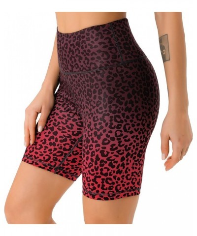 Women's High Waist Print Workout Yoga Shorts with 2 Hidden Pockets, Non See-Through Tummy Control Athletic Shorts Red Gradual...