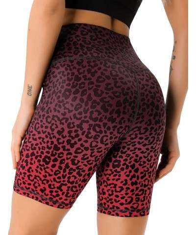 Women's High Waist Print Workout Yoga Shorts with 2 Hidden Pockets, Non See-Through Tummy Control Athletic Shorts Red Gradual...