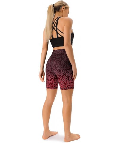 Women's High Waist Print Workout Yoga Shorts with 2 Hidden Pockets, Non See-Through Tummy Control Athletic Shorts Red Gradual...