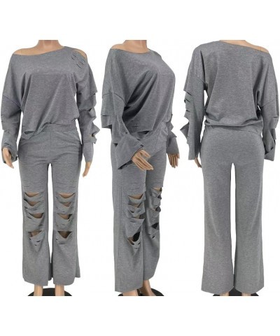 Two Piece Set Off Shoulder Long Sleeve Pullover Lounge Sets for Women Tracksuit Fall Outfits Women Trendy Gray $24.95 Activewear