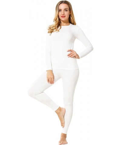 Thermal Underwear Set for Women Long Johns Base Layer Fleece Lined Top Bottom Cream White $11.60 Underwear