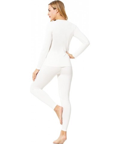 Thermal Underwear Set for Women Long Johns Base Layer Fleece Lined Top Bottom Cream White $11.60 Underwear