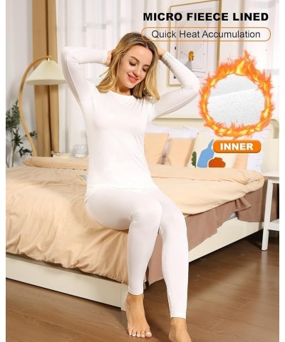 Thermal Underwear Set for Women Long Johns Base Layer Fleece Lined Top Bottom Cream White $11.60 Underwear