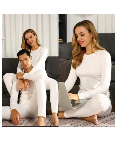 Thermal Underwear Set for Women Long Johns Base Layer Fleece Lined Top Bottom Cream White $11.60 Underwear