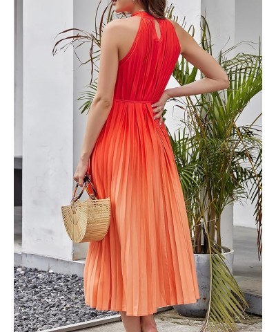 Women's Summer Sleeveless Tie Dyed Mini Swing Halter Neck Dress Dress with Belt Long Orange $15.07 Dresses