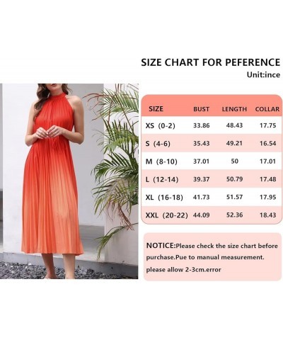 Women's Summer Sleeveless Tie Dyed Mini Swing Halter Neck Dress Dress with Belt Long Orange $15.07 Dresses