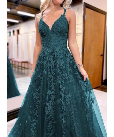 Glitter Tulle Prom Dresses for Women 2024 Lace Appliques Long Ball Gwons with Spaghetti Straps A-Line Evening Dresses Silver ...