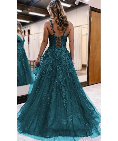 Glitter Tulle Prom Dresses for Women 2024 Lace Appliques Long Ball Gwons with Spaghetti Straps A-Line Evening Dresses Silver ...